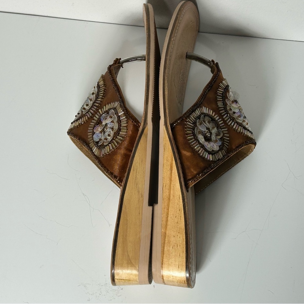 J. Jill Brown Beaded Leather Sole Bohemian Flip Flop Thong Sandals Size 8 - Picture 8 of 14